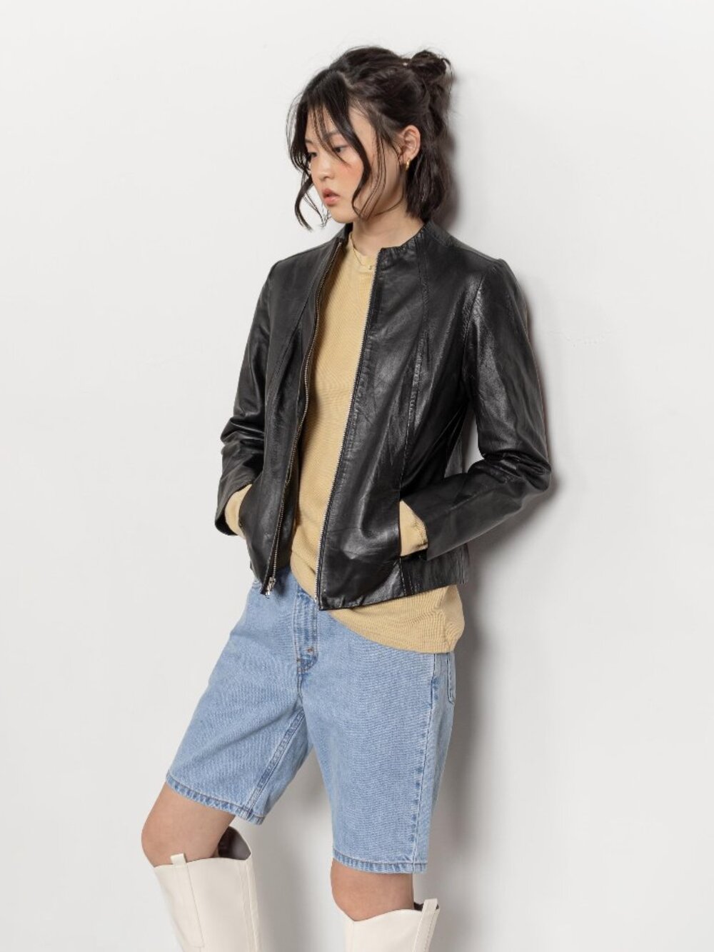 LEATHER MOTO JACKET Y2K Vintage Women / Small